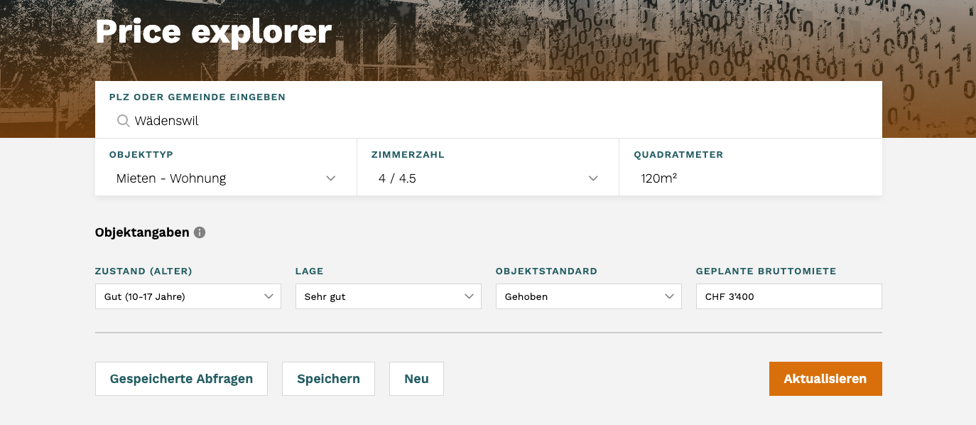 Abbildung 1: Price explorer Eingabeparameter